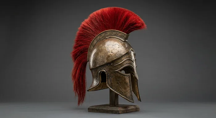 A generated bronze helmet with a red crest